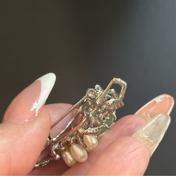 Vintage Jade and real pearl pendant/brooch - Picture 4 of 9